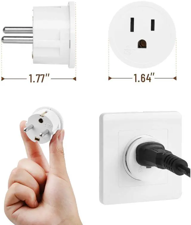 Alt view image 3 of 7 - _Mega Brand European Travel Plug Adapter, 2 Pack, Type E/F, European Plug Adapter, US to Europe Plug Adapter, Adapter for Europe Plug, US to EU Plug Adapter, Travel Adapter Europe, Plug Adapter Europe