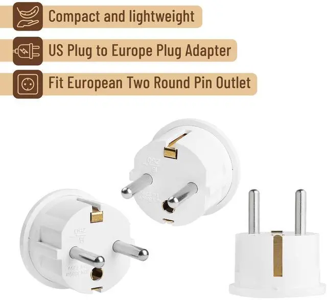 Alt view image 4 of 7 - _Mega Brand European Travel Plug Adapter, 2 Pack, Type E/F, European Plug Adapter, US to Europe Plug Adapter, Adapter for Europe Plug, US to EU Plug Adapter, Travel Adapter Europe, Plug Adapter Europe