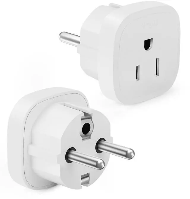 Main image of European Travel Plug Adapter, 2 Pack, Type E/F, White, US to Europe, Travel Adapter Europe
