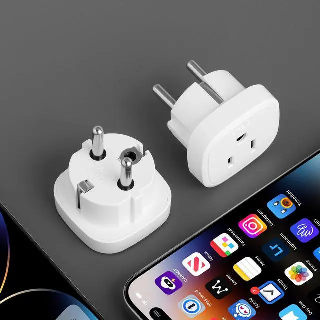 Alt view image 6 of 6 - European Travel Plug Adapter, 2 Pack, Type E/F, White, US to Europe, Travel Adapter Europe