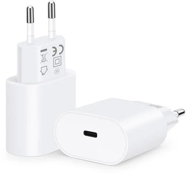 Main image of _Mega Brand European Travel Plug Adapter, 2-Pack 20W PD USB C Wall Charger Type C Fast Charging Block International Power Adaptor US to Europe EU for iPhone 17 16 15 14 13, iPad, Samsung, Pixel,