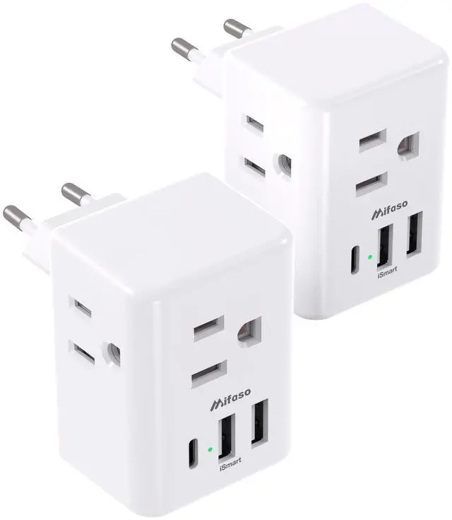 Main image of _Mega Brand [2-Pack] European Travel Plug Adapter - International Plug Adapter with USB Charging Ports(1 USB C), Type C Power Adapter for US to Most of Europe EU Italy France Spain Germany Greece