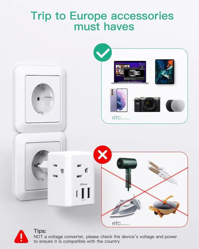 Alt view image 5 of 7 - _Mega Brand [2-Pack] European Travel Plug Adapter - International Plug Adapter with USB Charging Ports(1 USB C), Type C Power Adapter for US to Most of Europe EU Italy France Spain Germany Greece