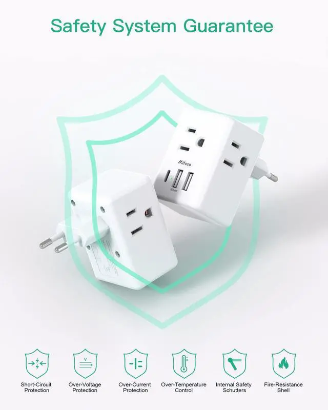 Alt view image 6 of 7 - _Mega Brand [2-Pack] European Travel Plug Adapter - International Plug Adapter with USB Charging Ports(1 USB C), Type C Power Adapter for US to Most of Europe EU Italy France Spain Germany Greece