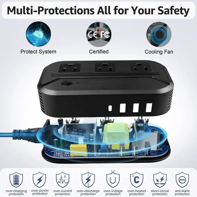 Alt view image 5 of 7 - Voltage Converter 2300W Power Step Down 220V to 110V Universal Travel Adapter Power Converter Power Transformer w/ 3 AC Outlets 3 USB Ports 1 Type-C Charging for EU/UK/AU/US/IT/India/South Africa