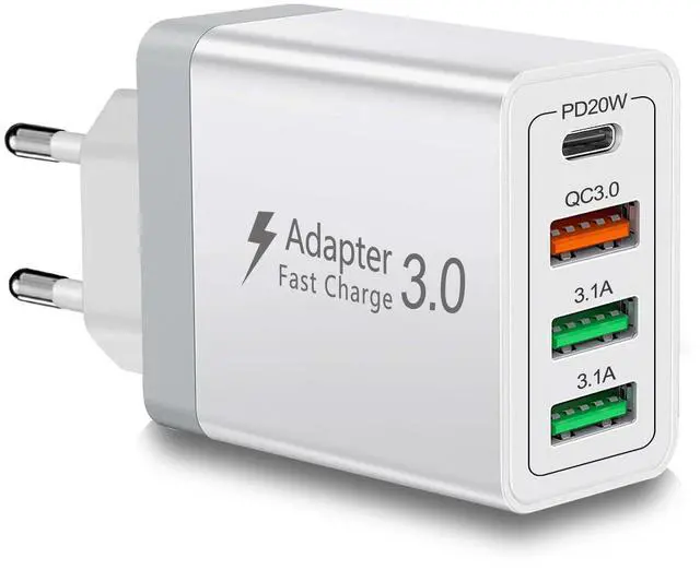 Main image of _Mega Brand, 40W 4 Port USB C European Charger PD 20W QC 3.0 Europe USB C Charger Block US to Europe Plug Adapter for iPhone 17 16 15 14 13 12 11 Plus Pro Max X 8, Galaxy, Android