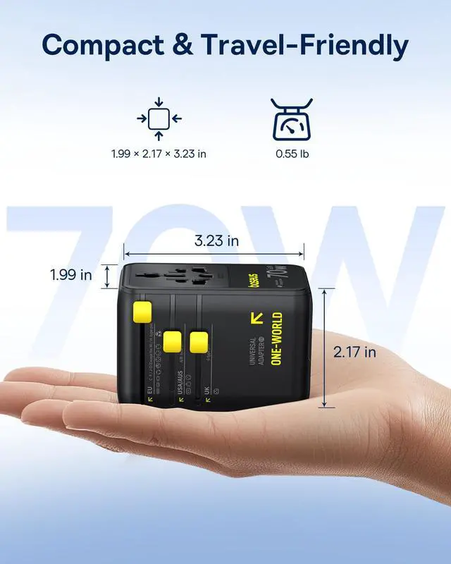 Alt view image 6 of 7 - _Mega Brand 70W Universal Travel Adapter with Retractable Cable, 6-in-1 International Plug Adapter, USB-C PD Fast Charging Worldwide Wall Charger for USA/UK/AUS and Over 200 Countries - Enercore CG11