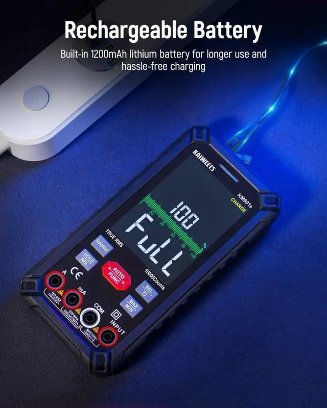 Alt view image 2 of 7 - _Mega Brand Digital Multimeter 10000 Counts TRMS Auto Ranging, Rechargeable Smart Multimeter, Color LCD Screen Volt Meter, Measures Voltage, Current, Resistance, Continuity, Capacitance, Frequency