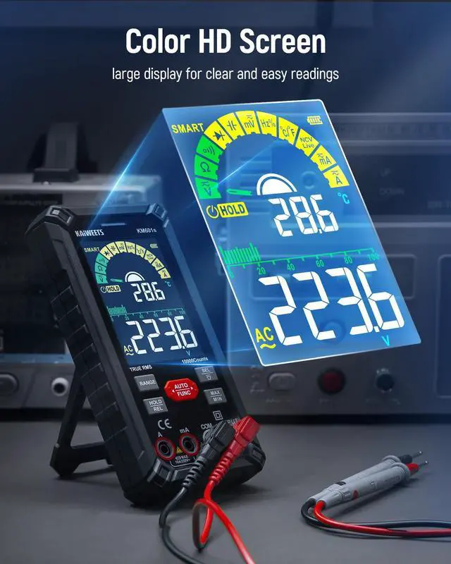 Alt view image 5 of 7 - _Mega Brand Digital Multimeter 10000 Counts TRMS Auto Ranging, Rechargeable Smart Multimeter, Color LCD Screen Volt Meter, Measures Voltage, Current, Resistance, Continuity, Capacitance, Frequency