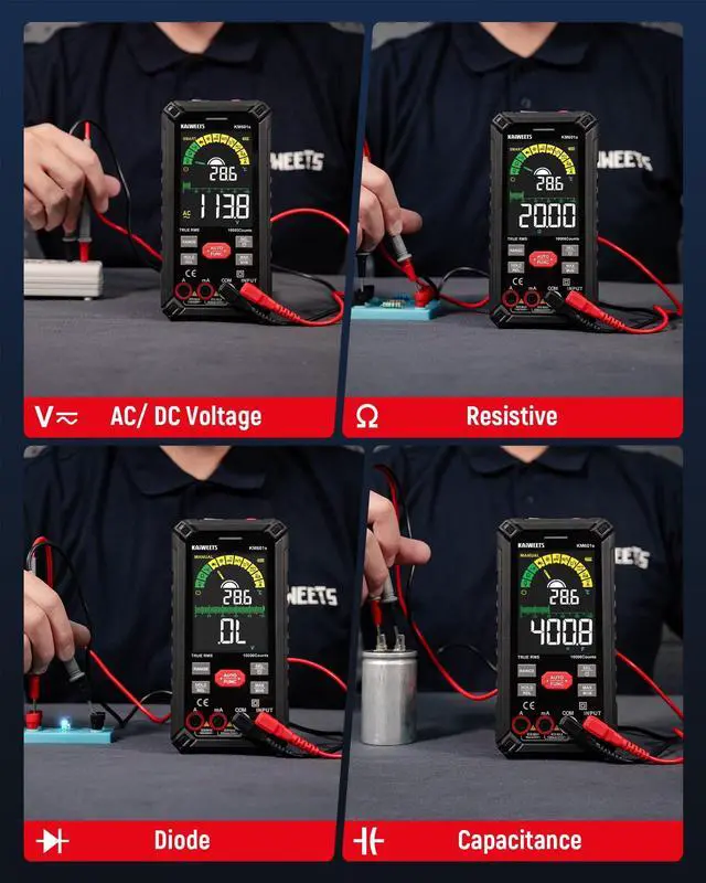 Alt view image 6 of 7 - _Mega Brand Digital Multimeter 10000 Counts TRMS Auto Ranging, Rechargeable Smart Multimeter, Color LCD Screen Volt Meter, Measures Voltage, Current, Resistance, Continuity, Capacitance, Frequency