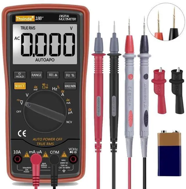 Main image of Auto Ranging Digital Multimeter TRMS 6000 with Battery Alligator Clips Test Leads AC/DC Voltage/Account,Voltage Alert, Amp/Ohm/Volt Multi Tester/Diode