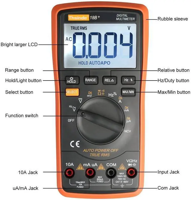 Alt view image 2 of 7 - Auto Ranging Digital Multimeter TRMS 6000 with Battery Alligator Clips Test Leads AC/DC Voltage/Account,Voltage Alert, Amp/Ohm/Volt Multi Tester/Diode