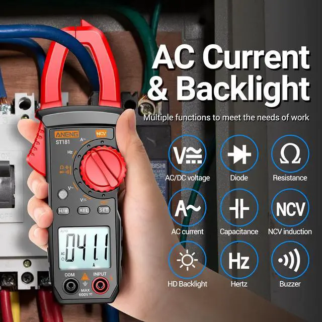 Alt view image 2 of 7 - Digital Clamp Meter Multimeter Tester 4000 Counts with NCV Amp Ohm Volt Measures AC Current, AC/DC Voltage,Capacitance, Resistance, Diodes, Continuity Frequency Backlight Electrican Tools