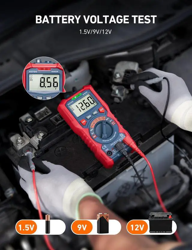 Alt view image 3 of 7 - AstroAI Multimeter Tester, TRMS 4000 Counts Volt Meter Auto-Ranging Ohmmeter Digital 1.5v/9v/12v Battery Voltage Tester Measure Voltage Current Resistance Diodes Continuity Capacitance with NCV
