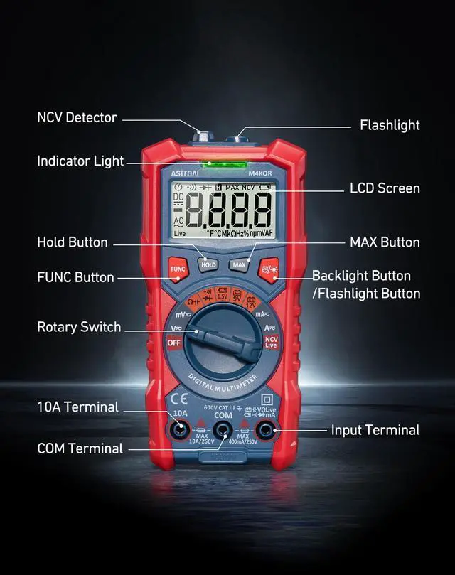 Alt view image 7 of 7 - AstroAI Multimeter Tester, TRMS 4000 Counts Volt Meter Auto-Ranging Ohmmeter Digital 1.5v/9v/12v Battery Voltage Tester Measure Voltage Current Resistance Diodes Continuity Capacitance with NCV
