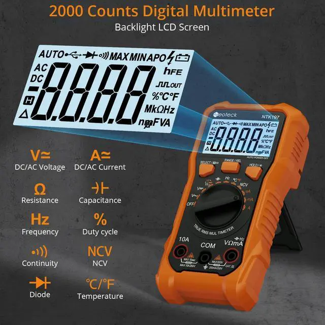Alt view image 2 of 7 - Neoteck 2000 Counts Digital Multimeter Voltmeter Tester with NCV, LCD for AC/DC Voltage&Current, Resistance, Capacitance, Live Wire, Frequency, Temperature, Duty Cycle, Continuity, Diode Measuring