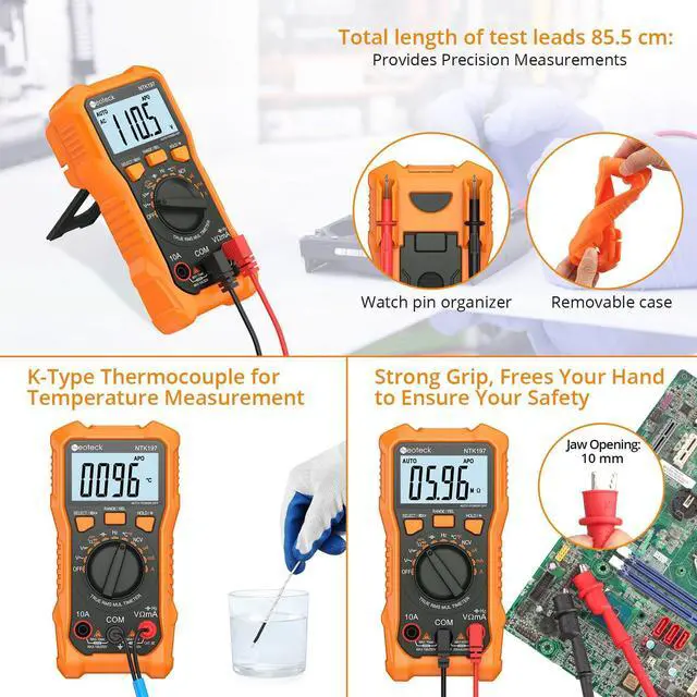 Alt view image 5 of 7 - Neoteck 2000 Counts Digital Multimeter Voltmeter Tester with NCV, LCD for AC/DC Voltage&Current, Resistance, Capacitance, Live Wire, Frequency, Temperature, Duty Cycle, Continuity, Diode Measuring