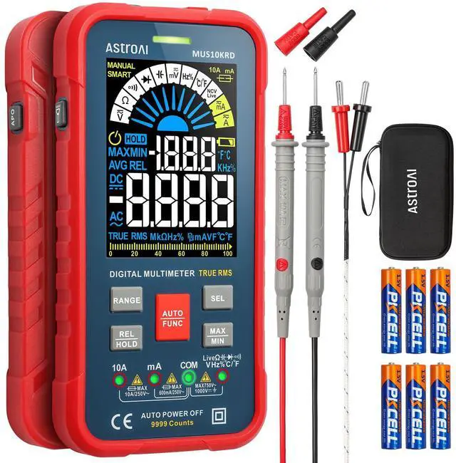 Main image of Multimeter Tester 10000 Counts TRMS Auto-Ranging Color LCD Screen Digital Volt Meter, Fast Accurately Measures Voltage Current Amp Resistance Continuity Duty-Cycle Capacitance Temperature