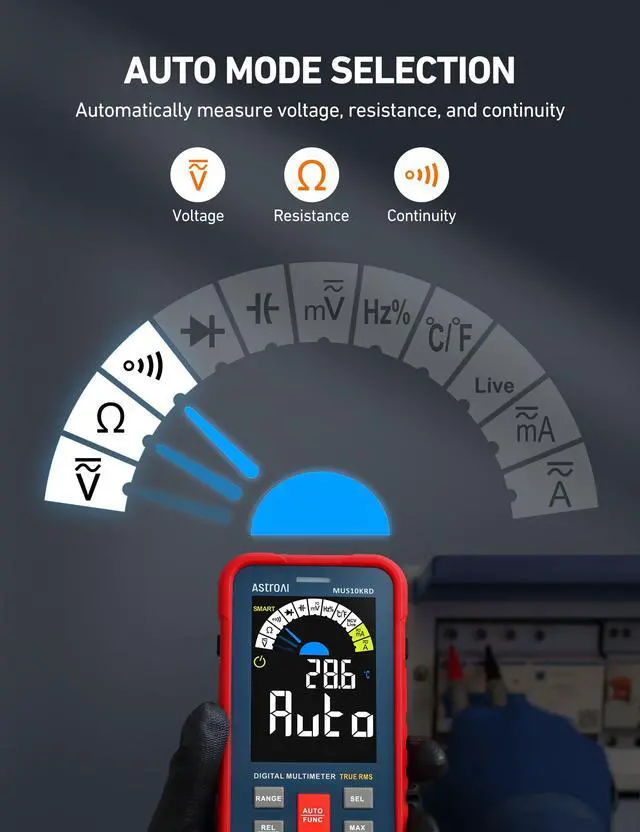 Alt view image 2 of 7 - Multimeter Tester 10000 Counts TRMS Auto-Ranging Color LCD Screen Digital Volt Meter, Fast Accurately Measures Voltage Current Amp Resistance Continuity Duty-Cycle Capacitance Temperature