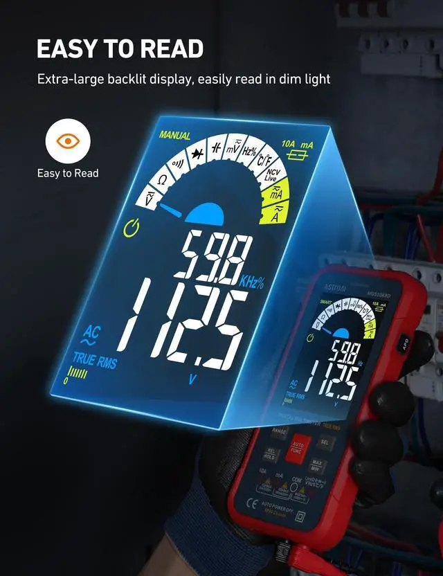 Alt view image 5 of 7 - Multimeter Tester 10000 Counts TRMS Auto-Ranging Color LCD Screen Digital Volt Meter, Fast Accurately Measures Voltage Current Amp Resistance Continuity Duty-Cycle Capacitance Temperature