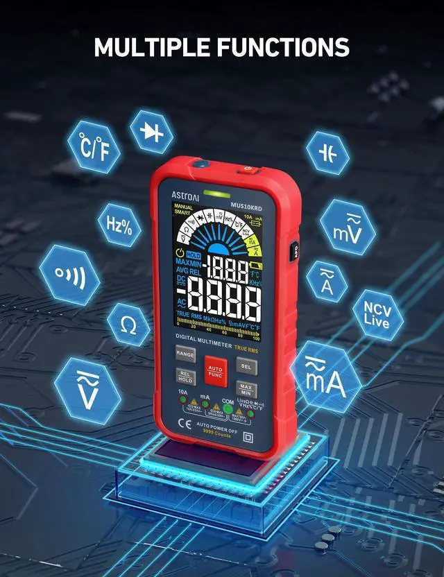 Alt view image 7 of 7 - Multimeter Tester 10000 Counts TRMS Auto-Ranging Color LCD Screen Digital Volt Meter, Fast Accurately Measures Voltage Current Amp Resistance Continuity Duty-Cycle Capacitance Temperature