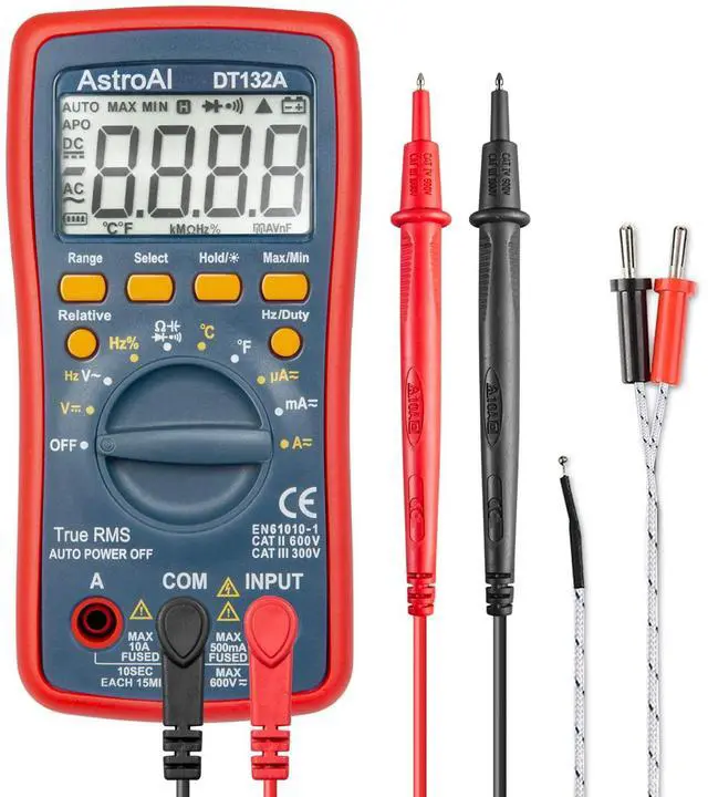 Main image of _Mega Brand Digital Multimeter, TRMS 4000 Counts Volt Meter (Manual and Auto Ranging); Measures Voltage Tester, Current, Resistance, Continuity, Frequency; Tests Diodes, Temperature (Red)