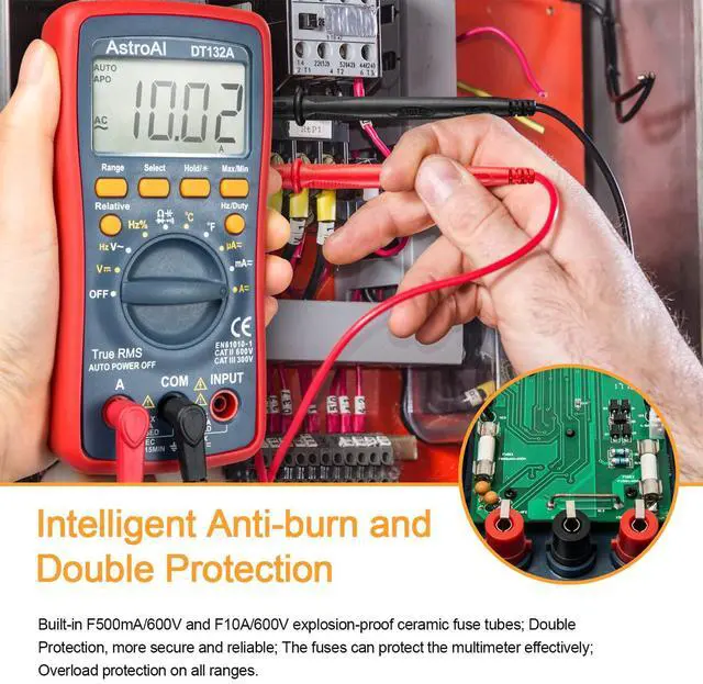Alt view image 4 of 7 - _Mega Brand Digital Multimeter, TRMS 4000 Counts Volt Meter (Manual and Auto Ranging); Measures Voltage Tester, Current, Resistance, Continuity, Frequency; Tests Diodes, Temperature (Red)