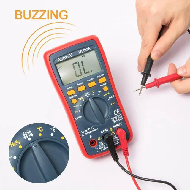 Alt view image 6 of 7 - _Mega Brand Digital Multimeter, TRMS 4000 Counts Volt Meter (Manual and Auto Ranging); Measures Voltage Tester, Current, Resistance, Continuity, Frequency; Tests Diodes, Temperature (Red)