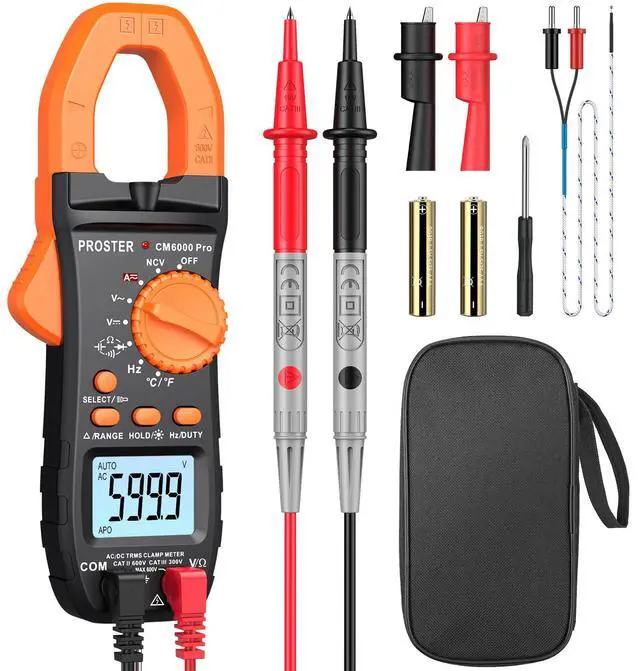 Main image of 6000 Count Clamp Meter 800A Amp Tester TRMS NCV Multimeter Kit