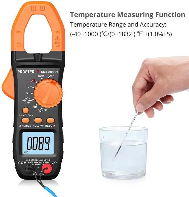 Alt view image 4 of 7 - 6000 Count Clamp Meter 800A Amp Tester TRMS NCV Multimeter Kit
