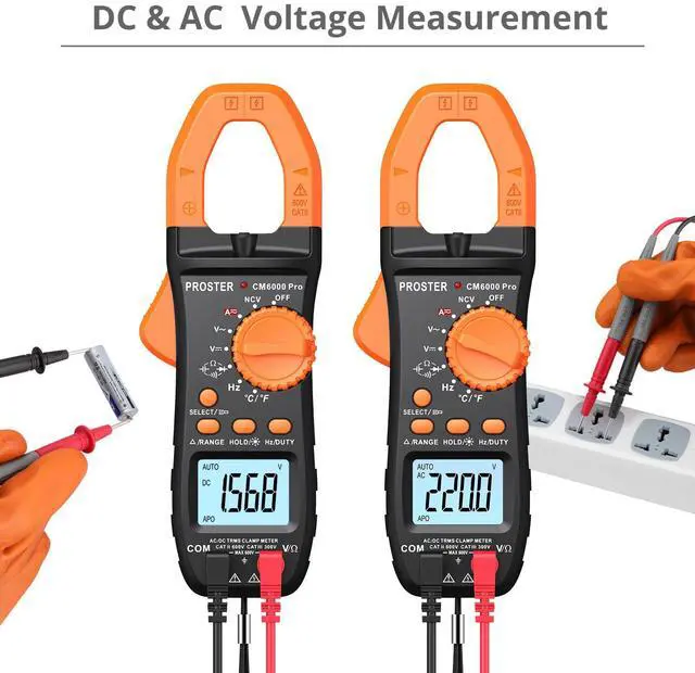 Alt view image 5 of 7 - 6000 Count Clamp Meter 800A Amp Tester TRMS NCV Multimeter Kit
