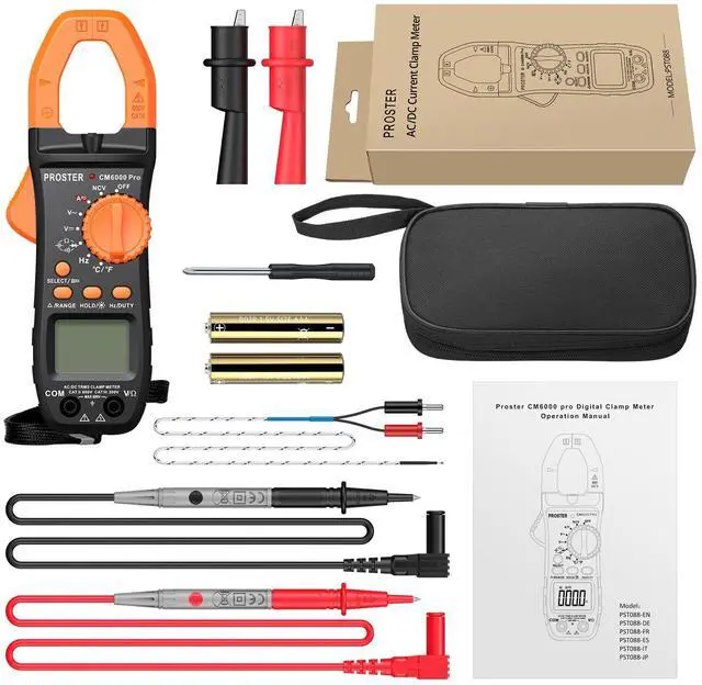 Alt view image 7 of 7 - 6000 Count Clamp Meter 800A Amp Tester TRMS NCV Multimeter Kit