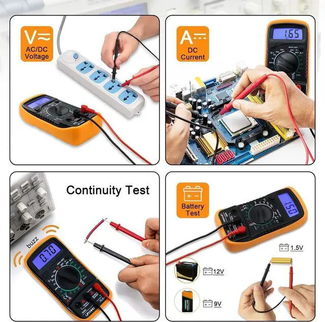 Alt view image 4 of 7 - Digital Multimeter Voltmeter Battery Voltage Multi Tester Continuity Ohm Volt Amp DC AC Current Resistance Diodes 2000 Counts Electrical Test Meter with Leads Backlight LCD Display