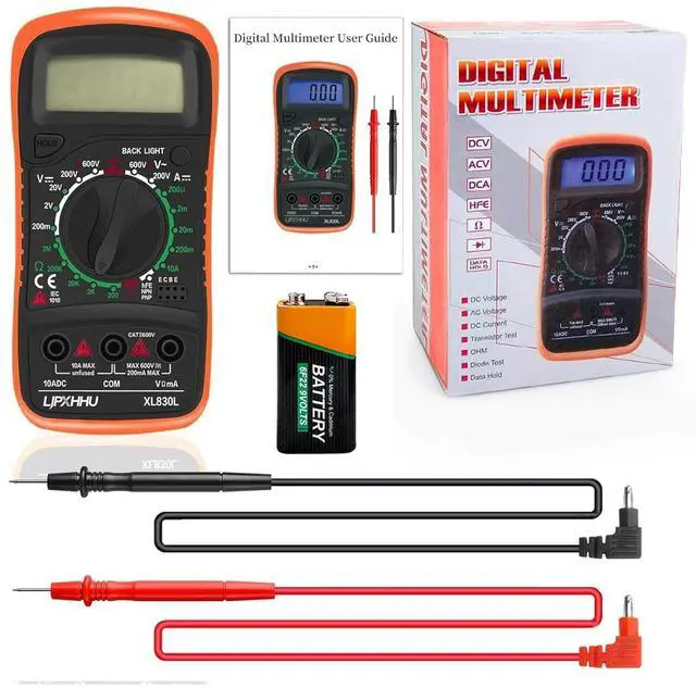 Alt view image 7 of 7 - Digital Multimeter Voltmeter Battery Voltage Multi Tester Continuity Ohm Volt Amp DC AC Current Resistance Diodes 2000 Counts Electrical Test Meter with Leads Backlight LCD Display