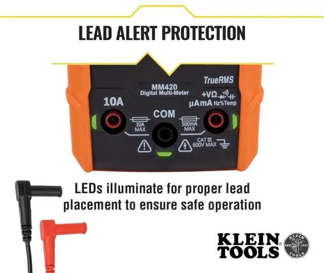 Alt view image 4 of 7 - MM420 Digital Multimeter, Auto-Ranging TRMS Multimeter, 600V AC/DC Voltage, 10A AC/DC Current, 50 MOhms Resistance