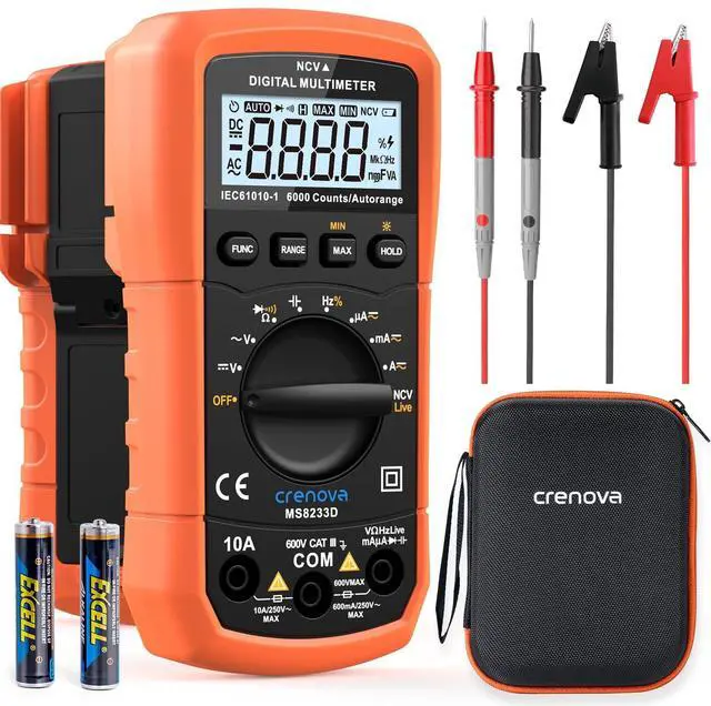 Main image of _Mega Brand Multimeter 6000 Counts Digital Multimeter DC AC Volt Meter Ohm Volt Amp Tester Measures Voltage Current Resistance Capacitance Continuity Diode Duty-Cycle Frequency NCV Live Wire Test