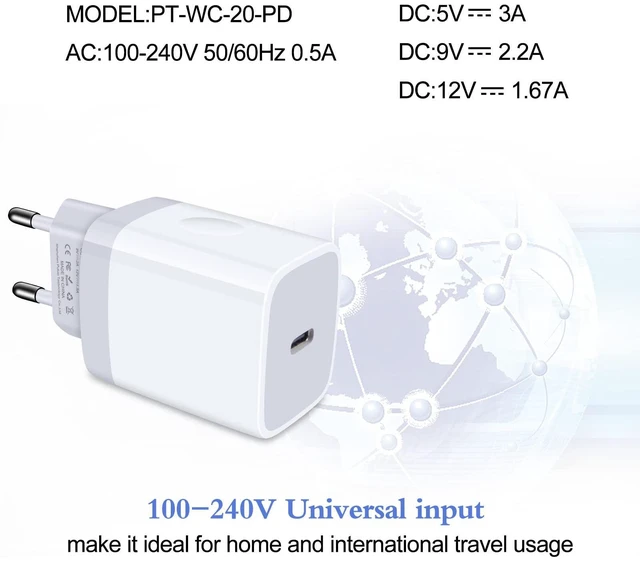 Alt view image 3 of 7 - Charger EU Fast 20W USB C Charger Block Travel Plug Power Adapter | For iPhone 17/16e/16/16 Pro/16 Pro Max/16 Plus/15/15 Pro/14/14 Pro/13 Pro Max/13/12/Mini/XS/XR/X/SE Samsung S26 Ultra Android