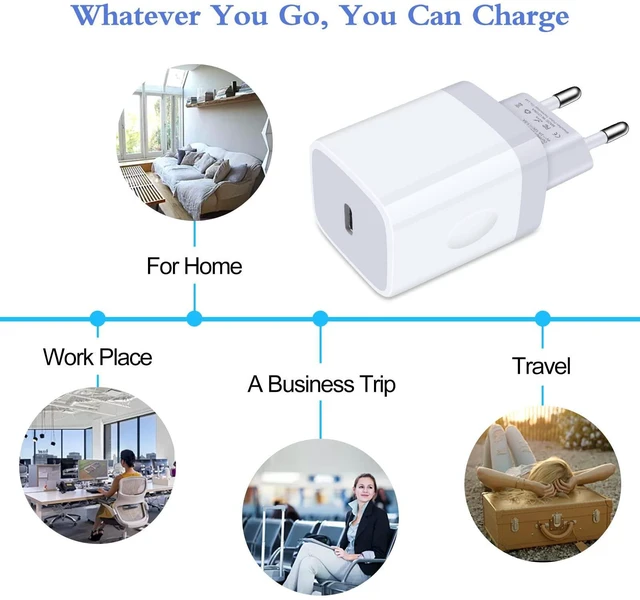 Alt view image 7 of 7 - Charger EU Fast 20W USB C Charger Block Travel Plug Power Adapter | For iPhone 17/16e/16/16 Pro/16 Pro Max/16 Plus/15/15 Pro/14/14 Pro/13 Pro Max/13/12/Mini/XS/XR/X/SE Samsung S26 Ultra Android