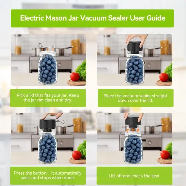 Alt view image 6 of 7 - Upgraded 3-in-1 Electric Mason Jar Vacuum Sealer Kit for Mason Jars, Food Savers & Containers | Food Preservation System for Kitchen | Ideal for Canning Jams, Pickles, Dry Foods, Grains & Leftovers