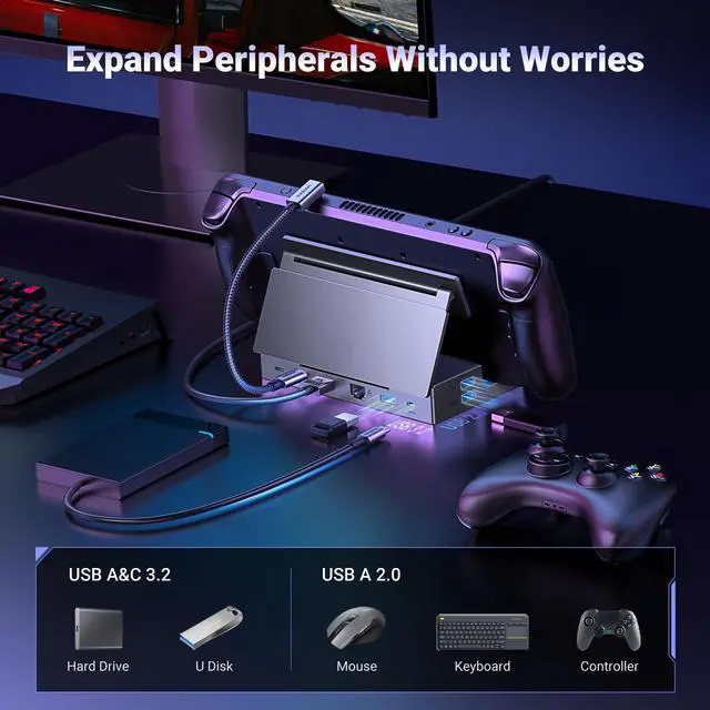 Alt view image 4 of 7 - UGREEN Steam Deck Dock 9-in-1 USB C Docking Station Foldable Stand, 4K@60Hz HDMI, Gigabit Ethernet, PD 100W, 10Gbps USB A&C 3.2, TF/SD for Steam Deck, Rog Ally, ROG Xbox Ally, Legion Go