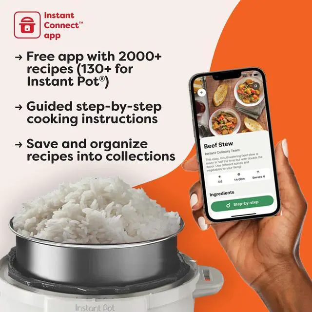 Alt view image 7 of 7 - _Mega Brand Duo 7-in-1 Electric Pressure Cooker, Slow Cooker, Rice, Steamer, Sauté, Yogurt Maker, Warmer & Sterilizer, Includes App With Over 800 Recipes, Stainless Steel, 6 Quart