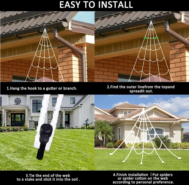 Alt view image 7 of 7 - Halloween Decorations Outdoor, Spider Web Lights 250 LED Lighted Spider Web 16.4Ft Giant Halloween Decorations Light up, 8 Lighting Modes Waterproof & Timer for Indoor Haunted House Yard Decor, Purple