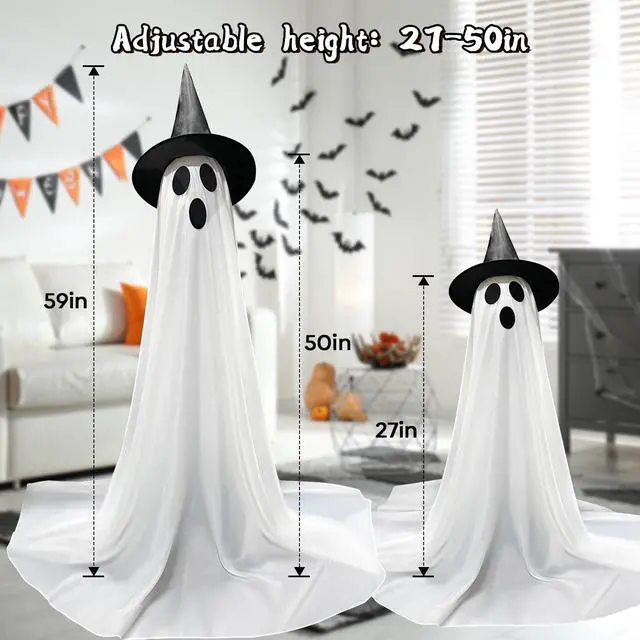 Alt view image 4 of 7 - _Mega Brand Halloween Decorations Outdoor & Indoor Decor - 2 Pack 59-inch Remote Control Spooky Ghost String Lights with Witch Hats, Halloween Lights for Porch, Yards, Patio, Garden Lawn, Party