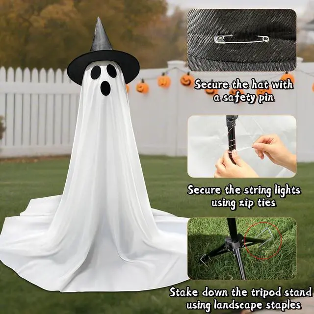 Alt view image 5 of 7 - _Mega Brand Halloween Decorations Outdoor & Indoor Decor - 2 Pack 59-inch Remote Control Spooky Ghost String Lights with Witch Hats, Halloween Lights for Porch, Yards, Patio, Garden Lawn, Party