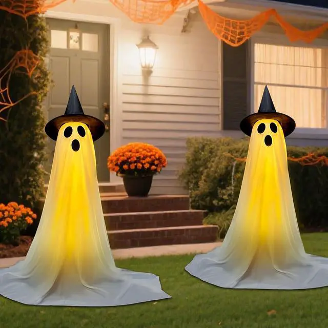 Alt view image 7 of 7 - _Mega Brand Halloween Decorations Outdoor & Indoor Decor - 2 Pack 59-inch Remote Control Spooky Ghost String Lights with Witch Hats, Halloween Lights for Porch, Yards, Patio, Garden Lawn, Party