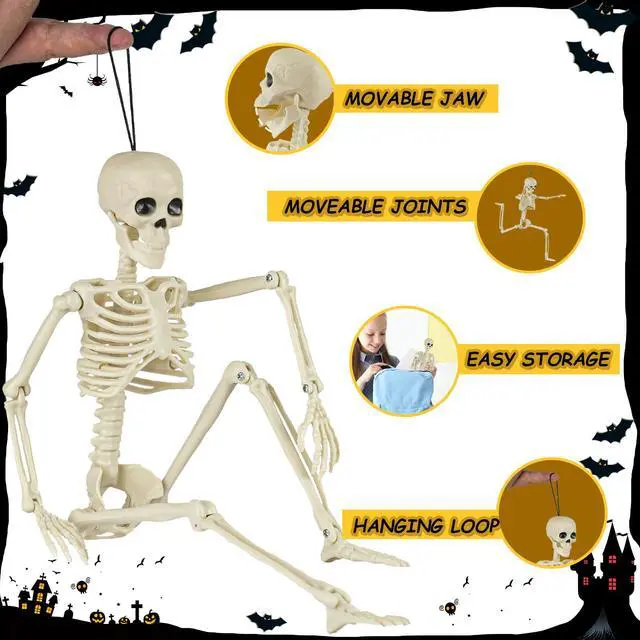 Alt view image 2 of 7 - _Mega Brand 6 Packs Skeleton Halloween Decorations 16" Full Body Posable Joints Skeletons Decor, Halloween Party Decor Indoor, Yard Garden Lawn Graveyard Haunted House Props Spooky Party Decorations