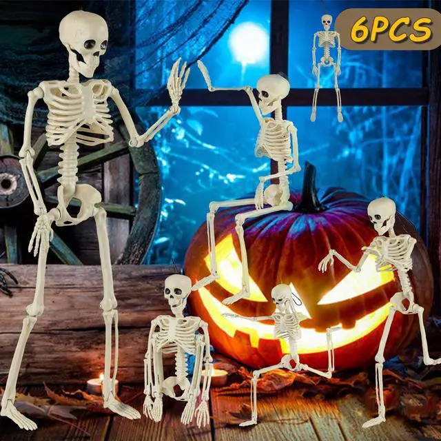 Main image of _Mega Brand 6 Packs Skeleton Halloween Decorations 16" Full Body Posable Joints Skeletons Decor, Halloween Party Decor Indoor, Yard Garden Lawn Graveyard Haunted House Props Spooky Party Decorations
