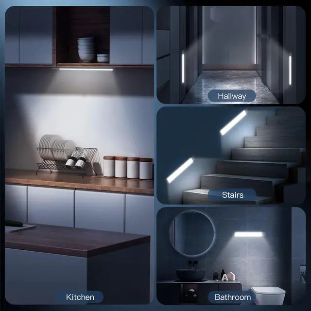 Alt view image 7 of 7 - _Mega Brand 10inch Under Cabinet Lighting, 2 Pack Rechargeable Motion Sensor Light Indoor, 5 Levels Dimmable Magnetic Closet Lights, Wireless Under Counter Lights for Kitchen, Stairs