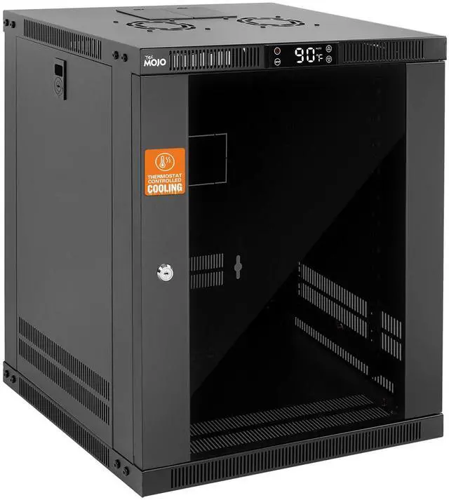 Main image of 12U Wall Mount Rack with Thermostat, 17.7inch Depth Enclosed Server Cabinet with 2 Cooling Fans,Lockable Door & Hardware,12U Rack for 19inch Equipments,Glass Door