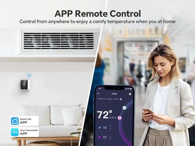 Alt view image 3 of 7 - _Mega Brand Smart Thermostat for House, WiFi Thermostats for Home Work with Alexa and Google Assistant, 7day x 8period Programmable, Energy Star Certified, C-Wire Required